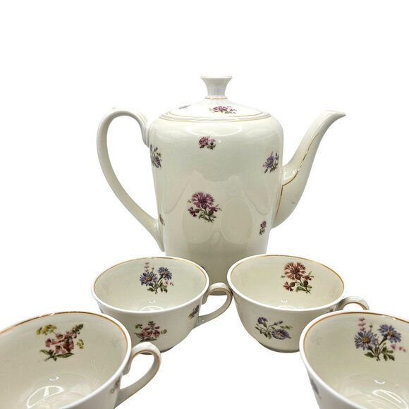 Zeh Scherzer Bavaria 60 Jahre Floral Tea/Coffee Set Pot 4 Cups Vintage Porcelain - Picture 9 of 16